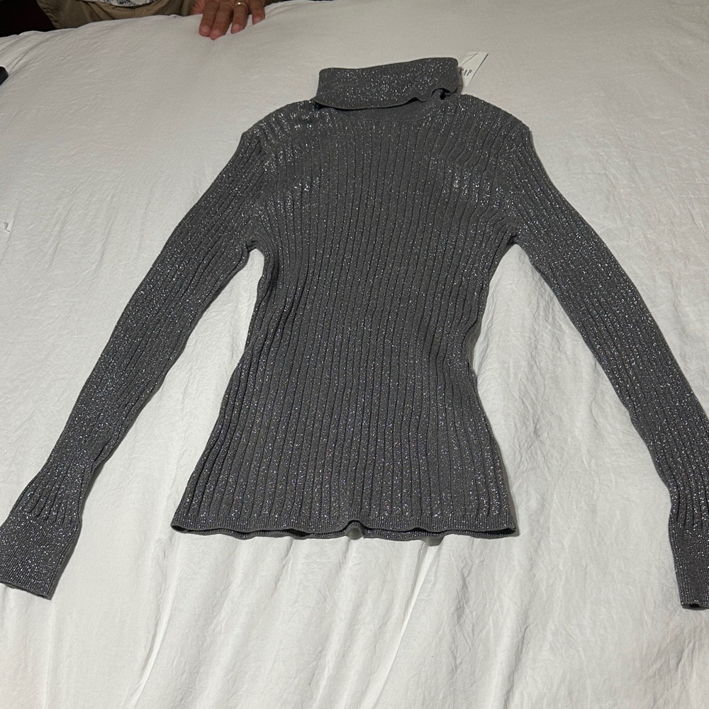 Gap Gray Metallic Turtleneck Sweater